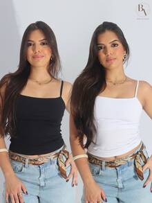 Kit Of 2 Women's Cropped Tank Tops, Basic Summer Style, Spandex - Black/White - View 1