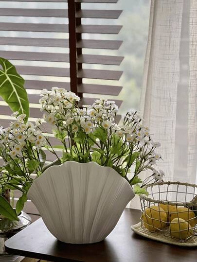 1pc Shell Shaped Wavy Decorative Vase, Modern Art Style Vase, Wide Mouth Vase Suitable For Fresh Flowers, Dried Flowers, Pampas Grass, Home Decor For Living Room, Dining Room, Bedroom