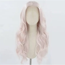 Light Pink Lace Front Wig For Women Long Silky Straight & Body Wave Synthetic Hair Heat Resistant Natural Hairline Daily Cosplay - Multicolor - View 3