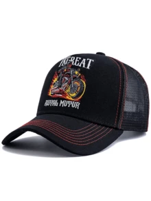 JZML 1pc Unisex Flame Motorcycle & Letter Embroidered Truck Driver Cap - A - View 15