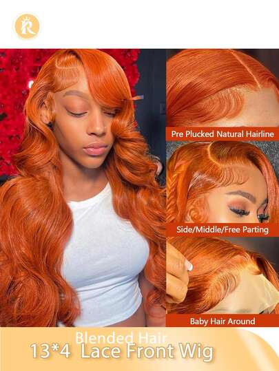 (Tóc giả kiểu Bob dài 8-16 inch, 18-36 inch) Tóc pha trộn cao cấp, mật độ 180%, kiểu sóng bồng bềnh, tóc giả ren phía trước dành cho nữ - Màu đen/nâu/đỏ tía/cam. Tóc pha trộn được làm từ tóc người thật pha trộn với sợi tổng hợp và sợi protein, kích thước 13x4 trong suốt, đã được tỉa sẵn tóc, không cần keo dán. Tóc pha trộn màu đen tự nhiên, trông đầy đặn và dày dặn, hoàn hảo cho sử dụng hàng ngày.