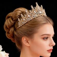 1pc Elegant Faux Gold Bridal Crown Headpiece, Suitable For Wedding Dress, Gown, Birthday Party, Prom,Summer,Hair Accessories,Holiday, Bride Accessories, Coronas, Tiara - KC Gold - View 7