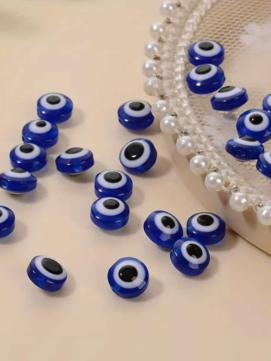 一包包含40颗、100颗和8毫米圆形树脂手工制作的邪眼珠。这些珠子非常适合个人定制珠宝制作，可用于制作独特的珠宝饰品，例如手链、耳环和项链。 - 藏蓝色 - 查看 1