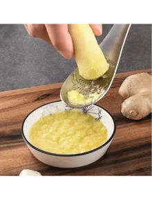 1pc Stainless Steel Ginger Grater, Manual Garlic Press With Serrated Edge, Durable Kitchen Tool For Making Garlic Ginger Paste - Silver - View 1