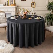 1pc Solid Color Washable Round Tablecloth, Black/White Tabletop Cover, Suitable For Engagement, Banquet, Buffet Party And Camping - White - View 9