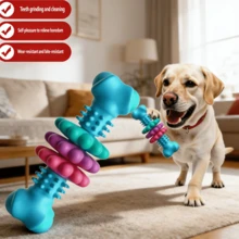 Durable Rubber Bone-Shaped Dog Toy, Suitable For Small And Medium Dogs, Helps Relieve Gum Discomfort, Pet Play Toy - Multicolor - View 3