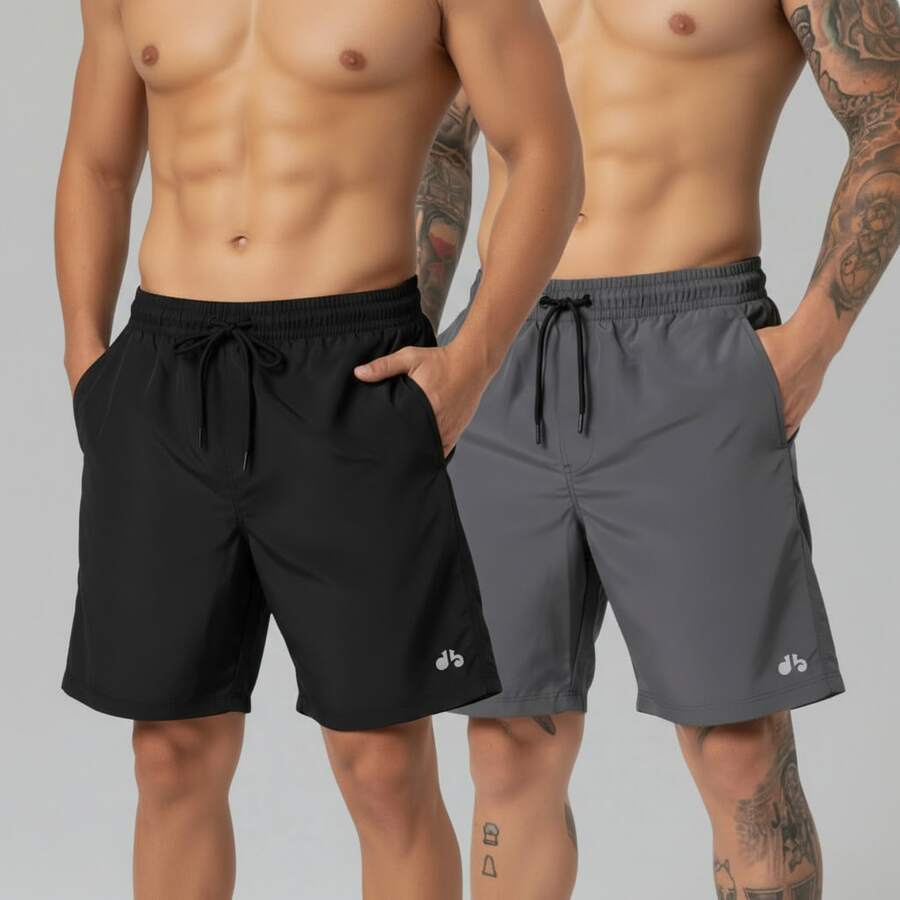 Kit Of 2 Men's Lightweight Tactel Shorts, Quick-Drying, Comfortable For Training And Everyday Wear - 黑色/鉛 - 查看 1