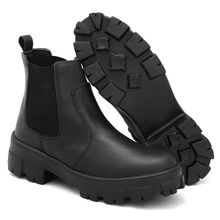Coturno Feminino Chelsea Preto Chunky Plataforma Tratorado Cano Médio Casual Fashion Boots - Preto - Visão 7