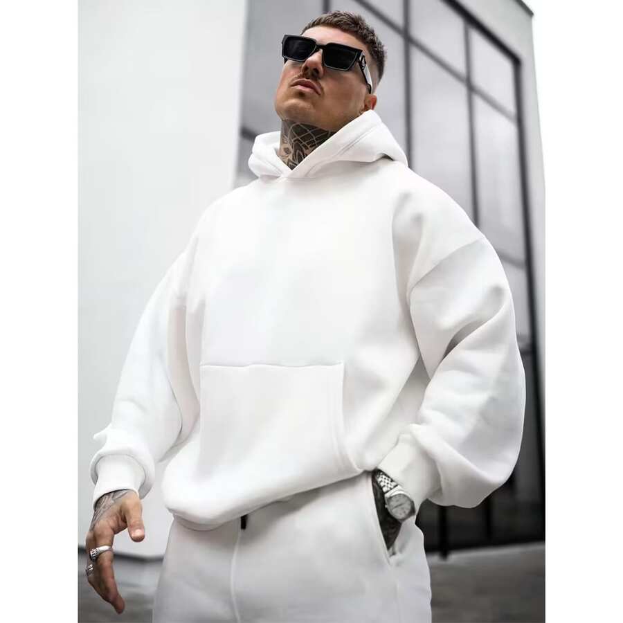 Plain Sweatshirt Blouse Without Kangaroo Print With Hood Cold Weather Coat - trắng - Xem 1