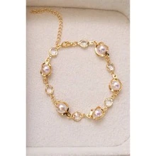 Women's Pearl Necklace + Earrings Set With Delicate Bracelet, 18k Gold Plated - Vòng tay vàng - Xem 1