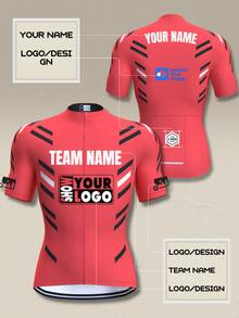 Personalized Custom Men's Cycling Short-Sleeved Shirt.Customizable Team Name,And Logo. Cycling Sportswear. Summer Cycling Outfit.Cycling Sport Shirt. - Red - View 2