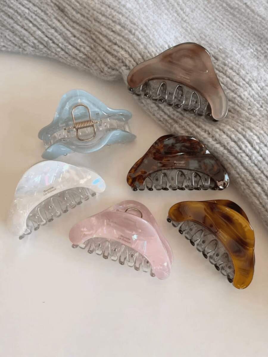 1pc Medium Asymmetrical Wavy Hair Claw Clip, Sturdy Non-Slip Acetate Hair Claw, Retro French Marble Texture Tortoiseshell Pattern Hair Accessory For Women - Multicolor - View 1