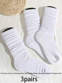 6/3/1 Pair Of Women'S White Casual Socks, Long Socks, Pile Socks, Mid Socks, Tight Socks, Seasonal Styles, Boot Shaped, Knitted Socks, Used As Gifts For Friends And Family - White - View 10
