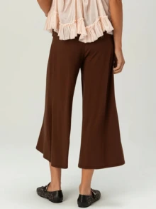 Women's Fold Over Waist Capri Fashionable Casual Solid Color Low Rise Wide Leg Crop Pants - 深棕色 - 查看 3
