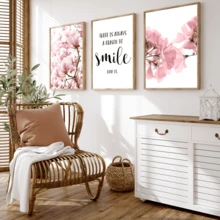 3pcs Nordic Style Floral Smiling Face Quote Wall Art - Pink Magnolia Flower Print, Pink Floral Decor Suitable For Living Room, Bedroom, Office - Simple Installation Canvas Wall Art, Fashionable Girl Art, Inspirational Quote Art, Home Decor, Painting - 3pcs - View 9