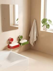 1pc Suction Cup Soap Dish, Wall Mounted Bathroom Soap Holder Drain Rack, Soap Box For Home Use - Suction Cup - View 2