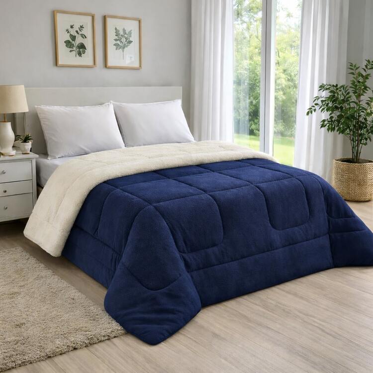 Soft Sherpa Queen Size Comforter/Blanket, Fluffy And Cozy, For Winter - 藏蓝色 - 查看 6