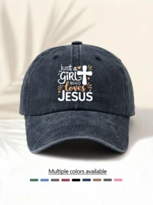 Mũ lưỡi trai đã qua sử dụng, in chữ "Just A Girl Who Loves Jesus", phong cách cổ điển Mỹ tối giản, thời trang thường ngày đa năng, phụ kiện chất lượng cao cho mọi mùa, món đồ thời trang thiết yếu unisex phù hợp cho các hoạt động ngoài trời, mùa hè, bãi biển, kỳ nghỉ. - Mũ đã rửa - Xem 4