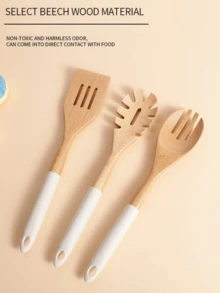 1/5pcs High-End Quality Wooden Cooking Tools, Non-Stick Wooden Spoons And Spatulas, Wooden Ladles, Strainers And Cooking Spoons, Spatulas, Suitable For Serving Soup, Steak, Honey, Tea, Milk, Desserts, Cereal, Kitchen, Restaurant And Other High-Temperature Cooking, Non-Stick Pans, Heat-Resistant, Easy To Clean, Durable, Essential Kitchen Items. - Multicolor - View 7