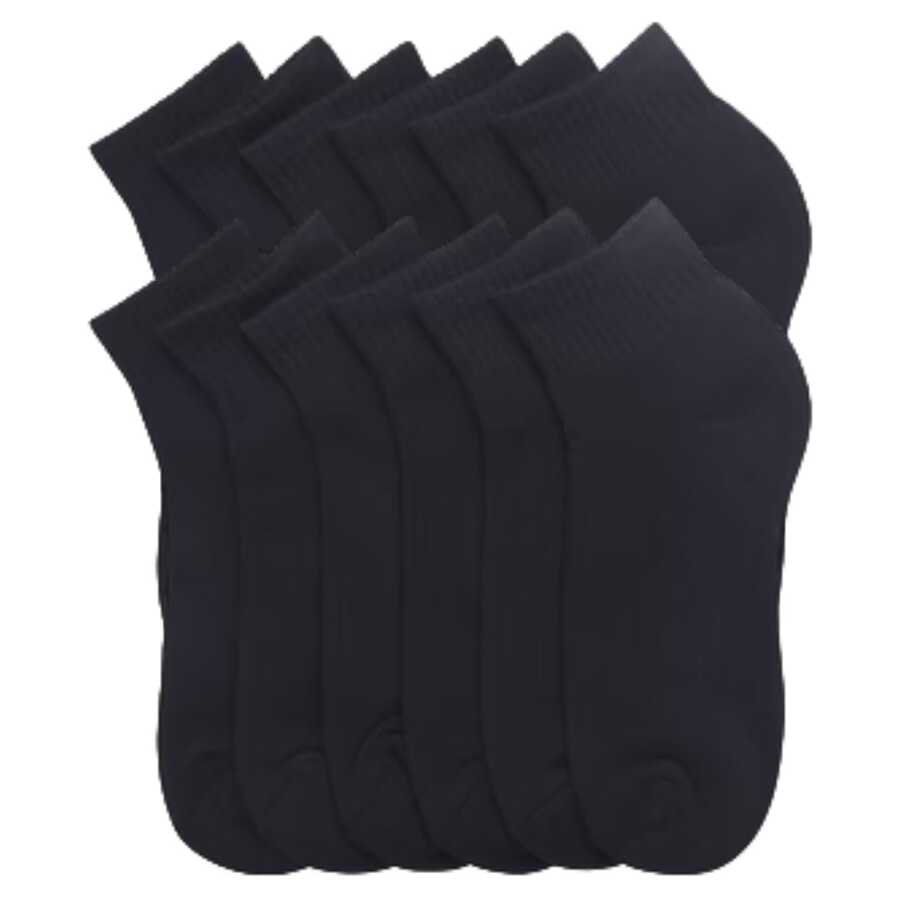 12 Pairs Cotton Cushion Ankle Socks Cotton Blend Athletic Sports Workout Running Socks Comfort Cozy Sweat-Absorbing Anti-Slip Comfy Value Pack - 黑色腳踝 - 查看 1