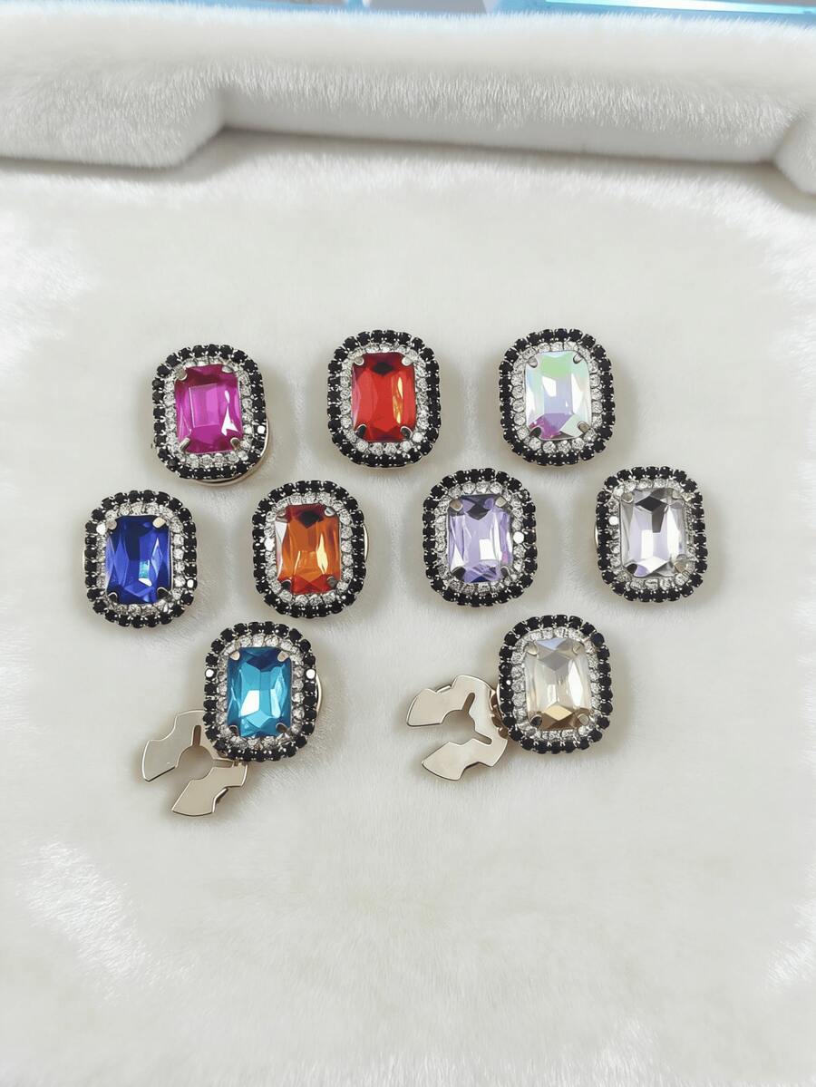 1pc Fashionable & Versatile Women's Jewelry, Stainless Steel Cute Rhinestone Sugar Cube Collar & Cuff Buttons - Luxurious Women's Charm Jewelry, Suitable For Daily And Party Wear - Multicolor - View 1