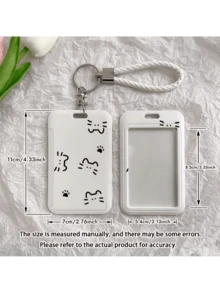 1pc 2D Minimalist Cat Pattern Durable Lanyard Badge Holder, Multi-Function Card Protector, Photo Card Storage Keychain Cover, First Day Of School - Multicolor - View 4