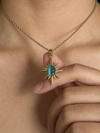 MECYLIFE 1件欧美时尚不锈钢太阳花吊坠项链，镀层，适合日常佩戴