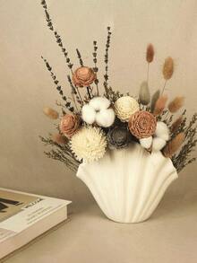 1pc Shell Shaped Vase, Modern Minimalist Decorative Container With Wrinkled Texture, Elegant White Unique Shell Silhouette With Embossed Pattern Desktop Centerpiece Decor For Home, Living Room, Bedroom, Entryway, Office, Vase, Home Decor, Wedding Party Table Decoration - Multicolor - View 6