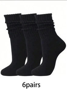 6/3/1 Pair Of Women'S White Casual Socks, Long Socks, Pile Socks, Mid Socks, Tight Socks, Seasonal Styles, Boot Shaped, Knitted Socks, Used As Gifts For Friends And Family - White - View 13