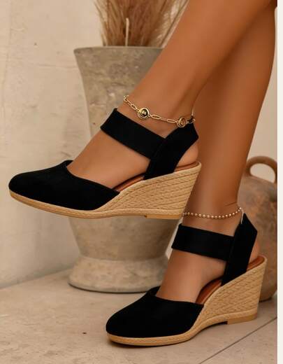 Sandália Feminina Anabela Espadrille Plataforma Conforto Leve Casual
