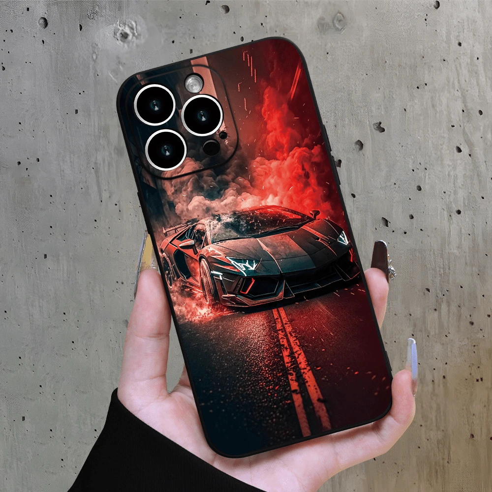 Funda protectora con diseño de coche deportivo, carcasa estilo racing con efecto de fuego, accesorio de velocidad para celular