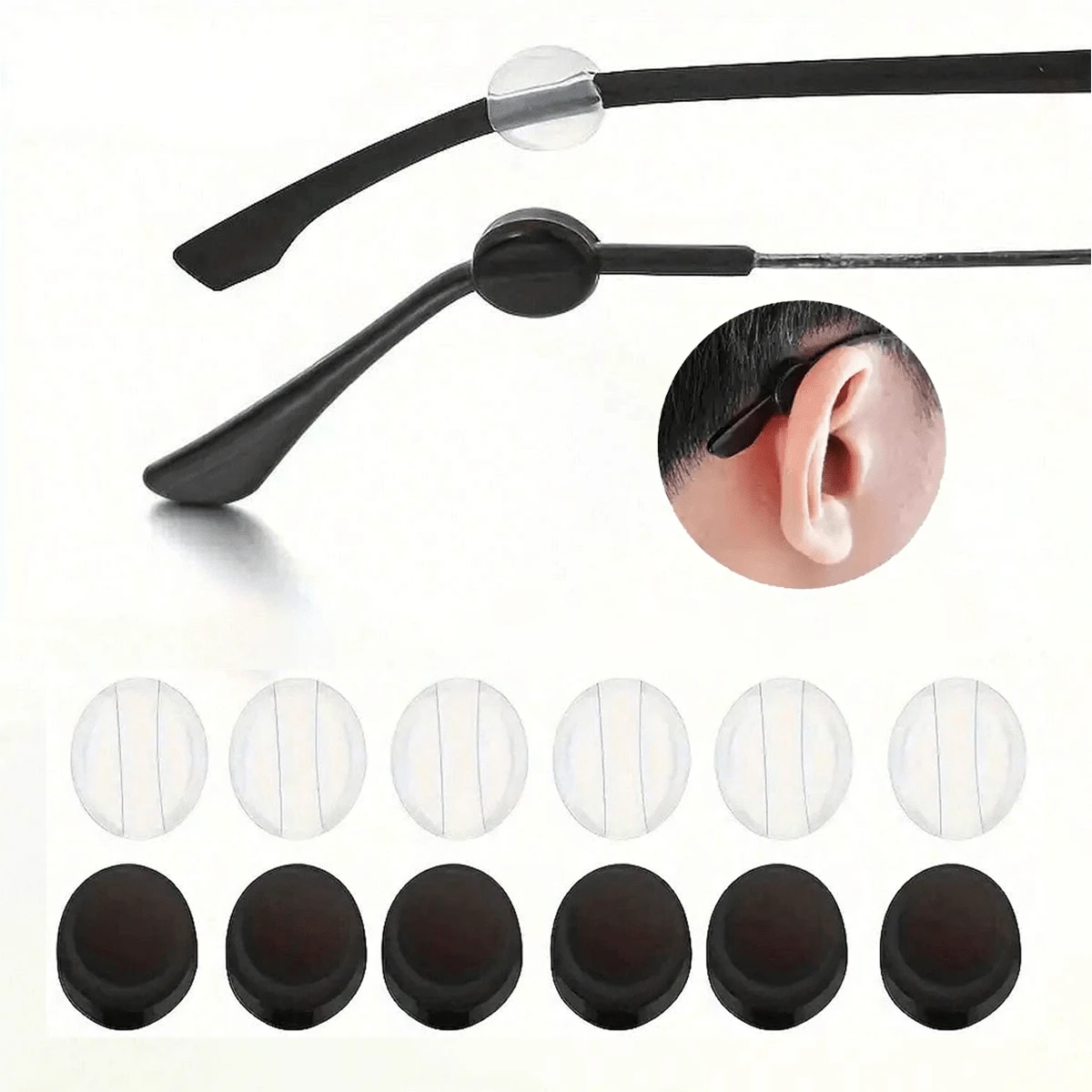12pcs/6pcs/2pcs Silicone Anti-Slip P-Shaped Eyeglass Ear Hooks, Non-Slip P-Type Silicone Eyeglass Temple Tip Hooks - Sturdy Eyeglass Fixator, Plastic Material, Suitable For Fixing Glasses And Temples, Eyeglass Accessories - Nhiều màu - Xem 1