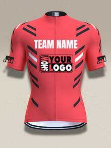Personalized Custom Men's Cycling Short-Sleeved Shirt.Customizable Team Name,And Logo. Cycling Sportswear. Summer Cycling Outfit.Cycling Sport Shirt. - Red - View 3