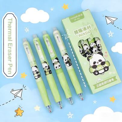 Bộ 4 bút bi gel có thể xóa được hình gấu trúc dễ thương, đầu bút mực xanh 0.5mm, cầm nắm thoải mái, phù hợp cho văn phòng, trường học, văn phòng phẩm Hàn Quốc và đồ dùng cần thiết cho kỳ thi. Mùa tựu trường, vật dụng thiết yếu cho văn phòng và trường học, hộp bút nhiều lớp dung tích lớn, đồ dùng học tập thiết yếu.