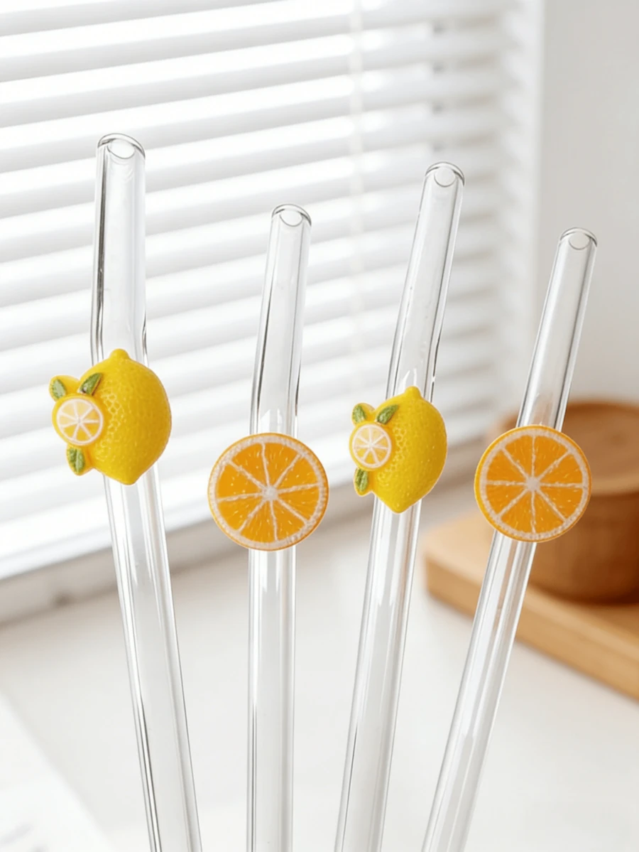 Bộ 1/2/4 ống hút thủy tinh tái sử dụng với họa tiết chanh tươi và lát chanh, phong cách mùa hè, thích hợp cho đồ uống lạnh và làm quà tặng, tuyệt vời cho đồ uống đá, trà chiều, sữa lắc, sinh tố, nước khoáng có ga, trà sữa trân châu, nước ép, v.v. Lý tưởng cho các bữa tiệc bãi biển, dã ngoại ngoài trời, cửa hàng tráng miệng, quán ăn vặt, đồ dùng tiệc tùng, họp mặt gia đình, tiệc trẻ em, ngày lễ tình nhân, tựu trường. Tươi mát và thích hợp làm quà tặng cho các bé gái.
