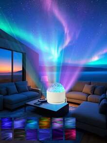 1 Stück 16-Farben Aurora Wellen LED Projektionslampe, USB betrieben, Galaxie Sternenhimmel Projektion, Schlafzimmer Nachtlicht, geeignet für Schlafzimmer, Wohnzimmer, Spielzimmer, perfektes Geschenk für Feiertage, Geburtstag, Party Dekoration - Verschiedenfarbig - Übersicht 7