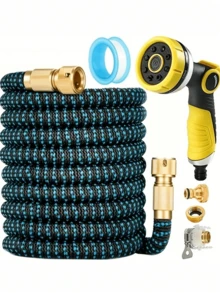 伸缩式园艺软管+黄色喷嘴套装，可将水管拉伸三倍，长度25-75英尺，耐用可伸缩软管，适用于清洁、灌溉等多种用途。 - 多色 - 查看 13