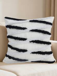 1件装黑白扭纹图案ins风毛绒抱枕套，3D提花设计简约卧室床头靠垫，单面毛绒，不含枕芯 - 黑與白 - 查看 4