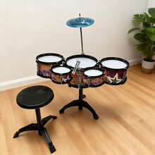 Batería de 5 piezas, adecuada para principiantes y entusiastas de la batería, juguete de instrumento musical, regalo de vacaciones y cumpleaños - Rojo - Ver 6