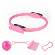 一套普拉提训练器材，包含5件普拉提训练套装，包括普拉提圈、普拉提阻力带、瑜伽拉伸辅助带、瑜伽拉伸圈、25厘米哑光防爆瑜伽球，女士家用普拉提健身塑形装备 - 多種顏色 - 查看 7