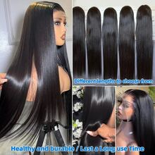 30英寸蕾丝前假发，真人混纺发丝，预先拔毛，带婴儿绒毛，13x4直发，高清透明蕾丝前片，适合女性日常佩戴，200密度，自然发际线，时尚#1B黑色假发 - 自然色&黑色系 - 查看 7