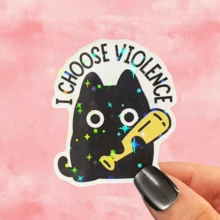 黑猫手持棒球棒，黄色文字，反紫猫图案，防水乙烯基贴纸 - 耐用哑光表面，自粘式保险杠贴纸，适用于汽车、窗户、笔记本电脑、卡车、瓶子 - 多用途耐用设计，汽车贴花 - 乙烯基 - 查看 2