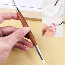 檀香木双头美甲笔：由专业雕刻笔精心打造的精致花卉图案 - 藕粉色 - 查看 3