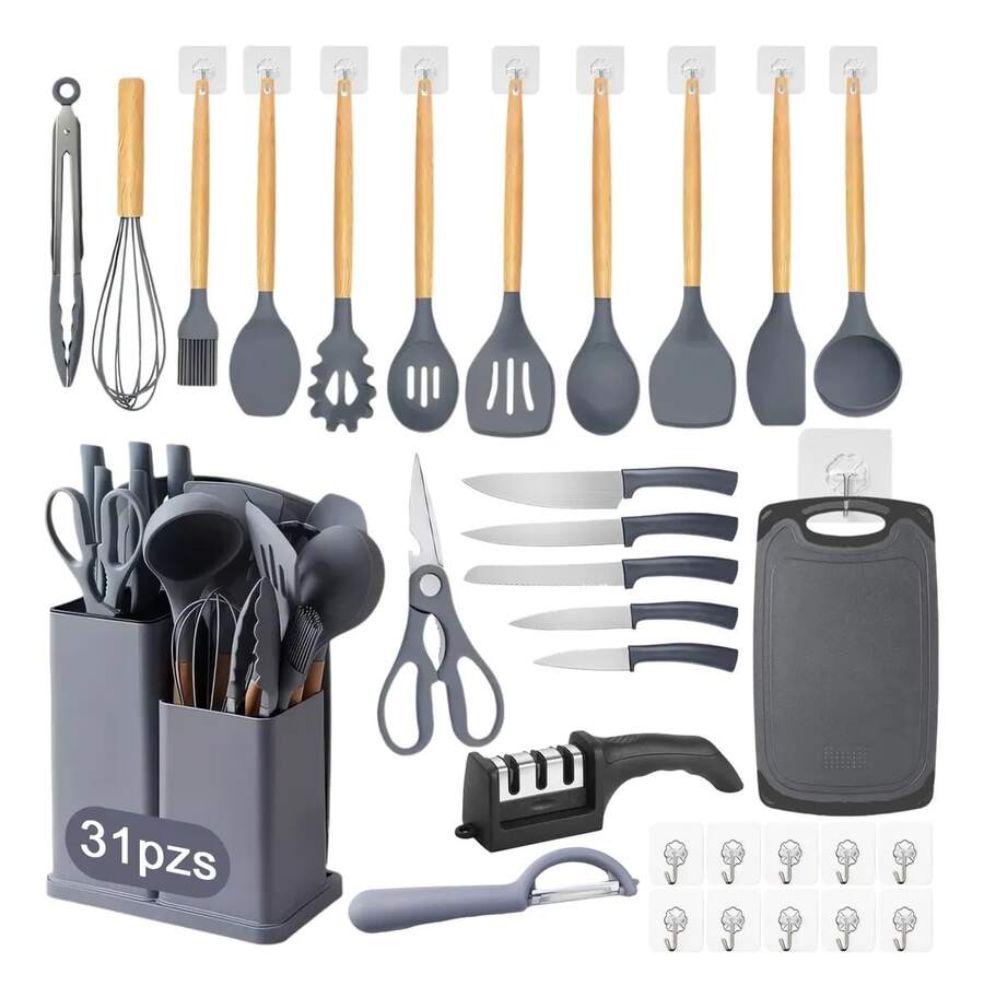 Silicone Kitchen Utensil Set, 31-Piece Knife Set - 灰色 - 查看 1
