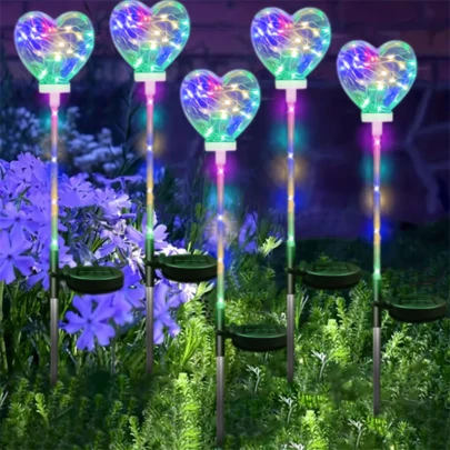 Đèn sân vườn LED hình trái tim năng lượng mặt trời, cắm đất, 20 đèn LED trang trí sân cỏ, đèn trang trí sân trong, đèn trang trí sân vườn, hai chế độ chiếu sáng, thích hợp cho các buổi tiệc ngoài trời/sân trong/sân cỏ/lễ hội, Ngày Valentine, tạo không khí trang trí đám cưới.