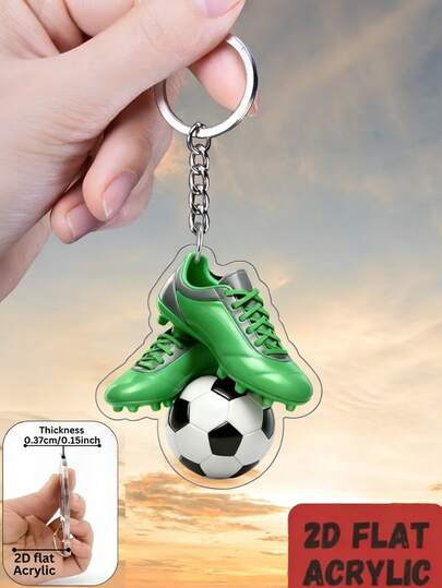 2D Flat, Exquisite Soccer Ball And Soccer Cleats Keychain, Bag/Car/Phone/Key Decoration, Perfect Gift For Birthday/Party/Thanksgiving/Christmas/New Year For Creative Keychain Enthusiasts, Durable Acrylic