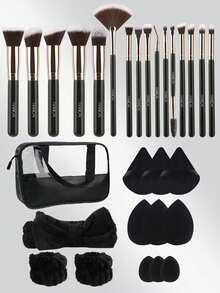 30件套化妆刷组合套装包含化妆海绵、散粉、眼影刷、眉刷、粉底刷、腮红刷、遮瑕刷、高光刷，采用超柔软优质合成毛，适合日常面部化妆，另附化妆刷清洁工具和多功能拉链防水化妆包。 - 彩色 - 查看 12