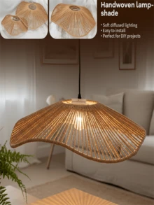 Delicate Ruffled Lamp Shade, Handwoven Boho Style Lamp Shade | Wicker Craft | Decor For Living Room, Dining Room, Bedroom | Bulb Not Included | Minimalist Packaging Design - A - View 8
