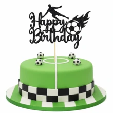 1件装足球生日蛋糕装饰插牌 - 闪亮足球运动员蛋糕装饰，带火焰球，适合男孩运动主题派对用品，进球庆祝蛋糕装饰 - 黑火焰足球HB - 查看 3
