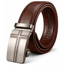 Set Of 2 Men's Dress Belts, Leather, Adjustable With Automatic Buckle, Casual, Father's Day. - Rust Brown - View 3